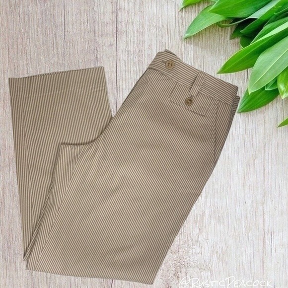 VINTAGE TALBOTS WOMEN'S TAN STRIPED STRETCHY STRAIGHT LEG TROUSERS - Picture 1 of 7
